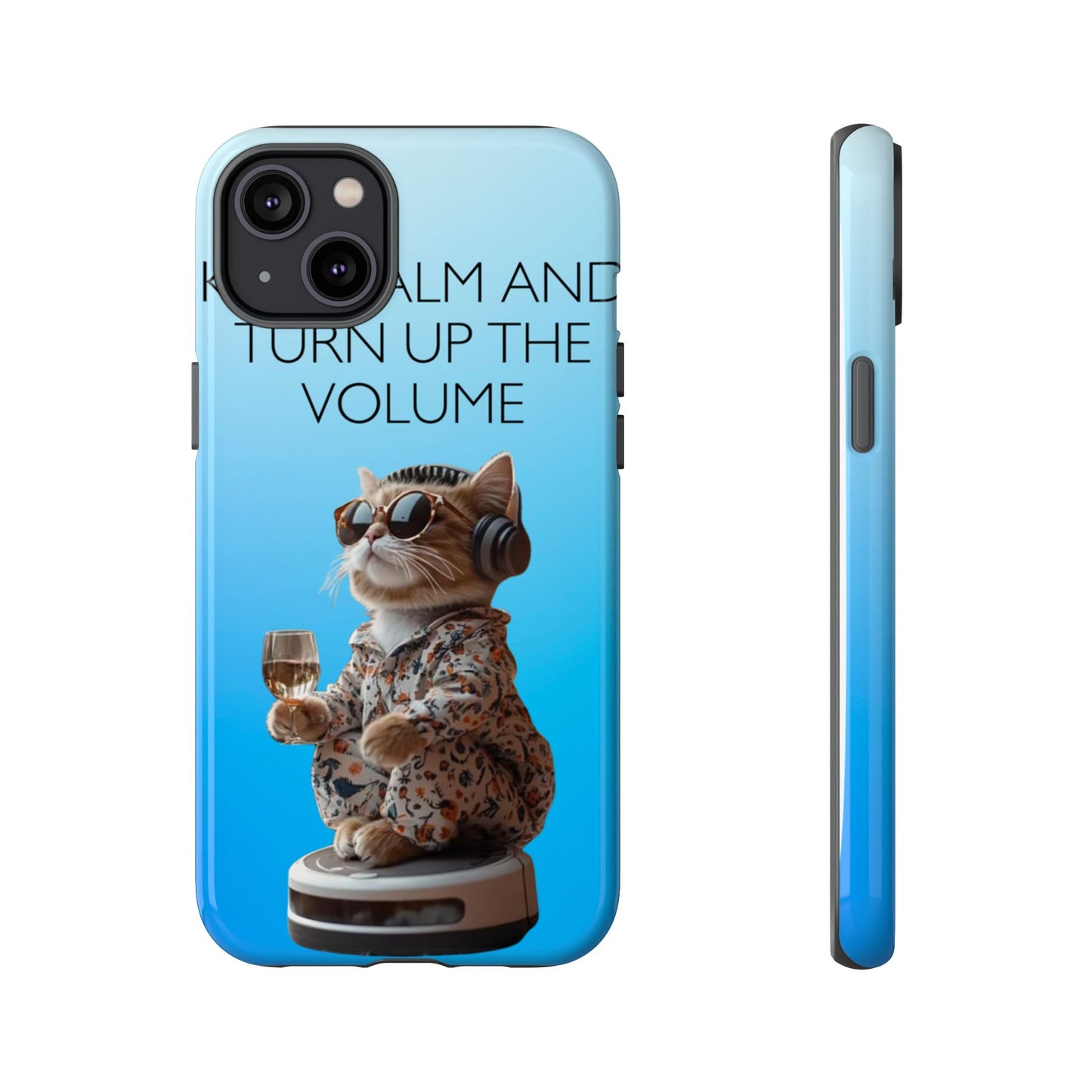 "Keep calm and turn up the volume" Mobile Phone Case (blue)
