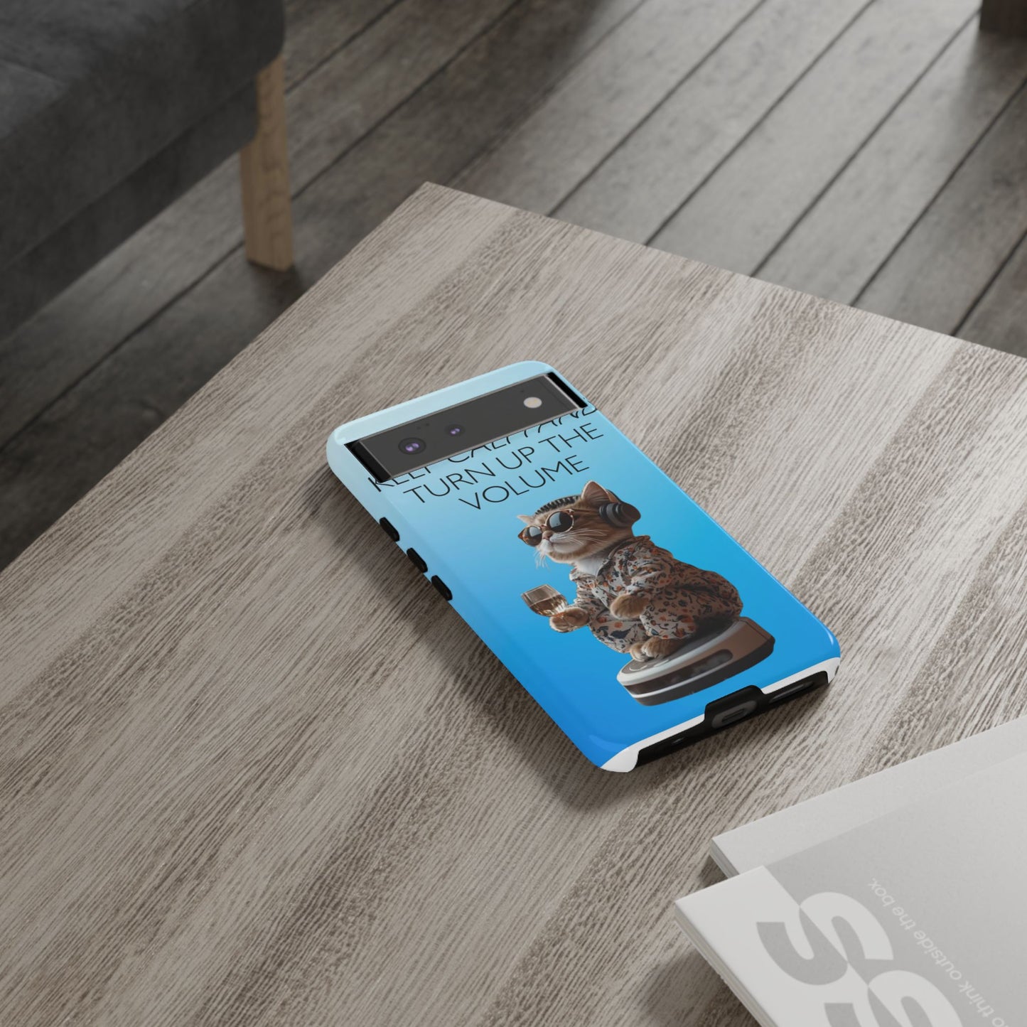 "Keep calm and turn up the volume" Mobile Phone Case (blue)