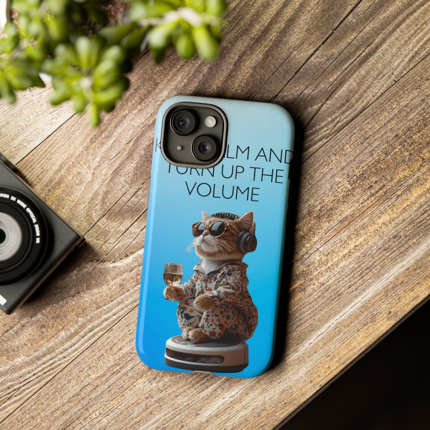 "Keep calm and turn up the volume" Mobile Phone Case (blue)