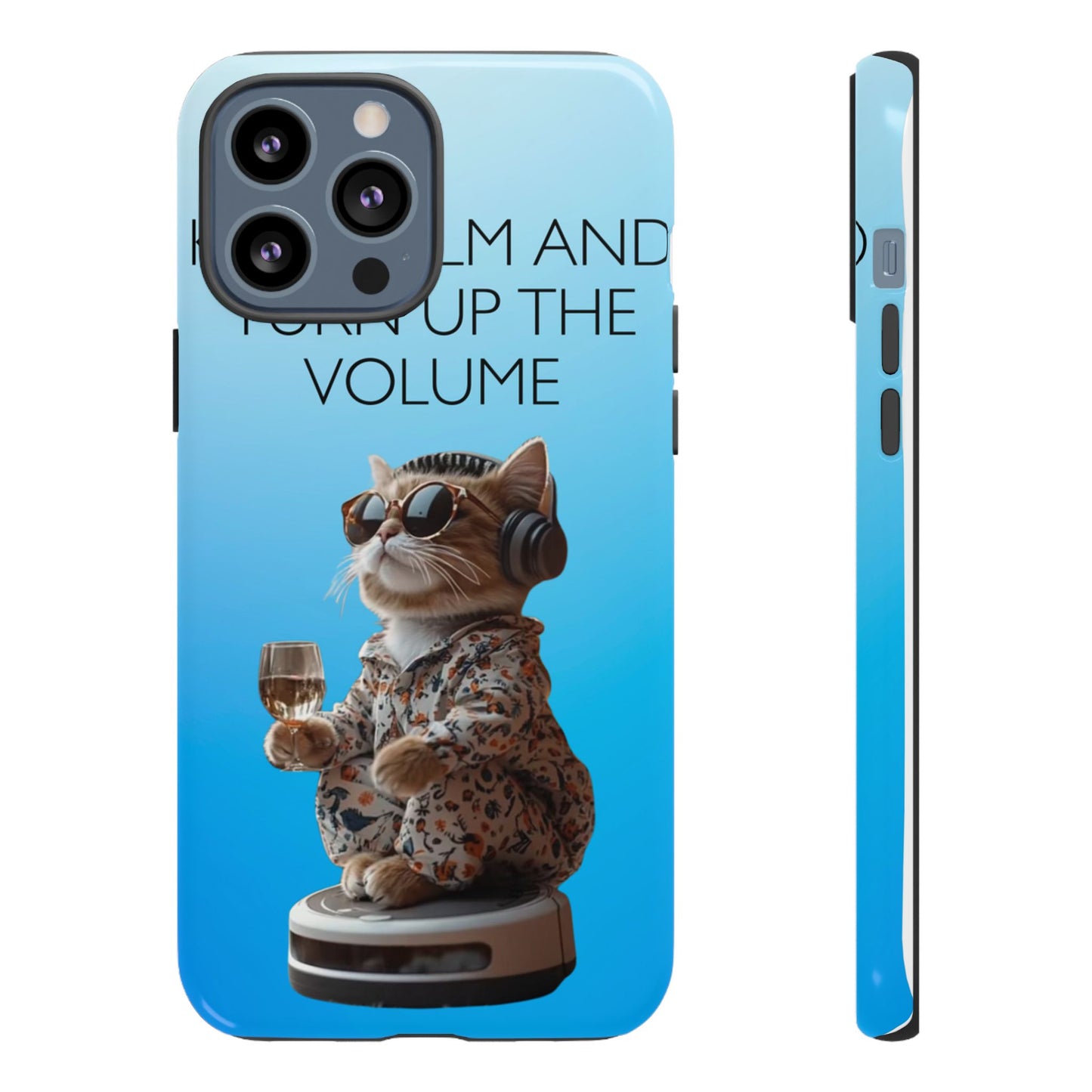 "Keep calm and turn up the volume" Mobile Phone Case (blue)