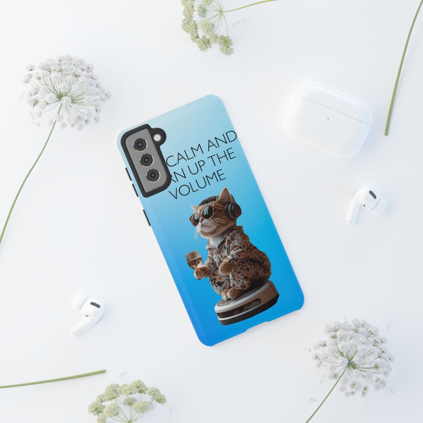 "Keep calm and turn up the volume" Mobile Phone Case (blue)