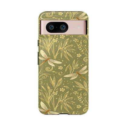 Phone Case - Olive Green Dragonfly Floral Tough Case