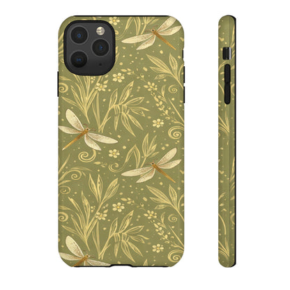 Phone Case - Olive Green Dragonfly Floral Tough Case