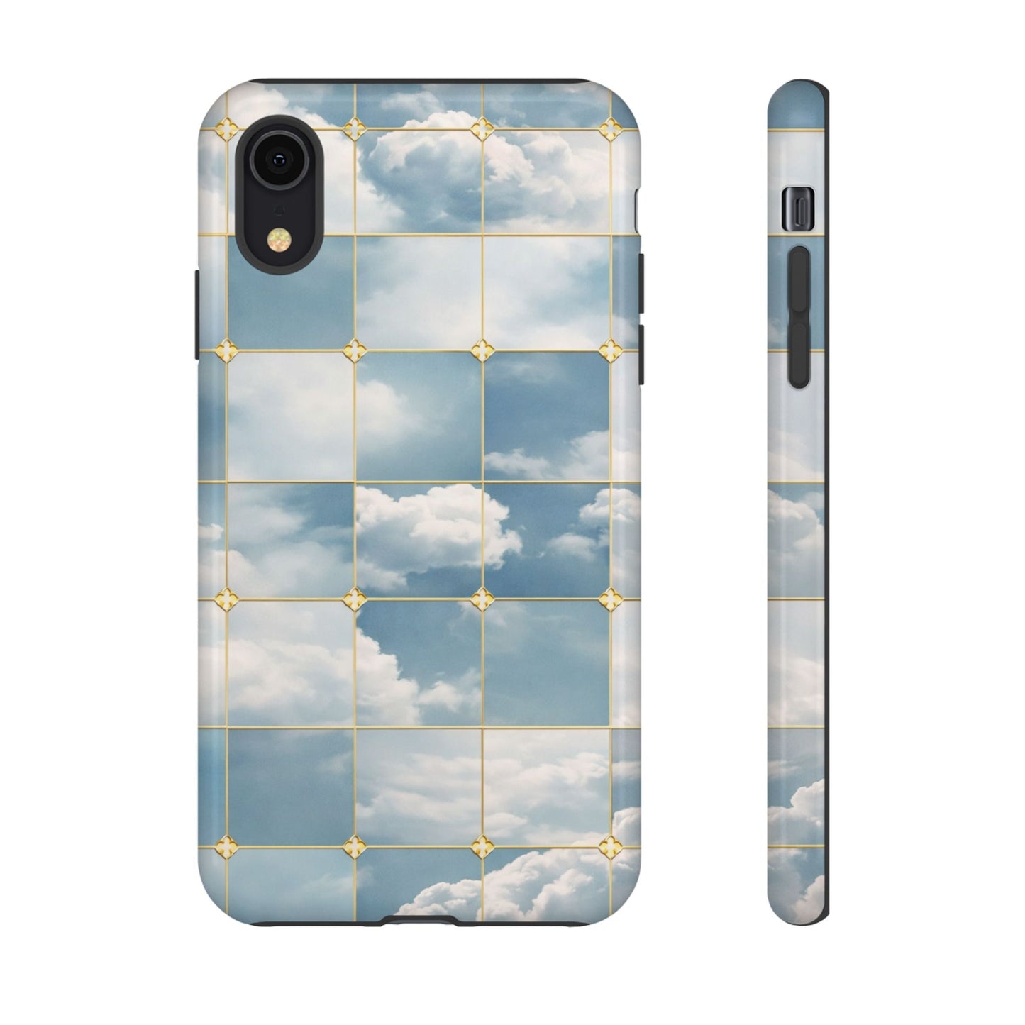 Cloud Tile Tough Phone Case — Blue Sky Grid Protective Cover