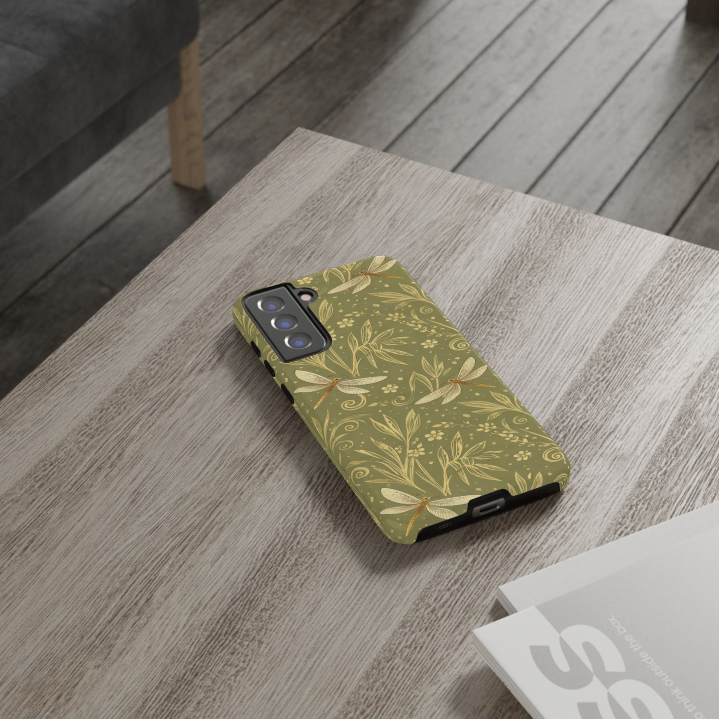 Phone Case - Olive Green Dragonfly Floral Tough Case