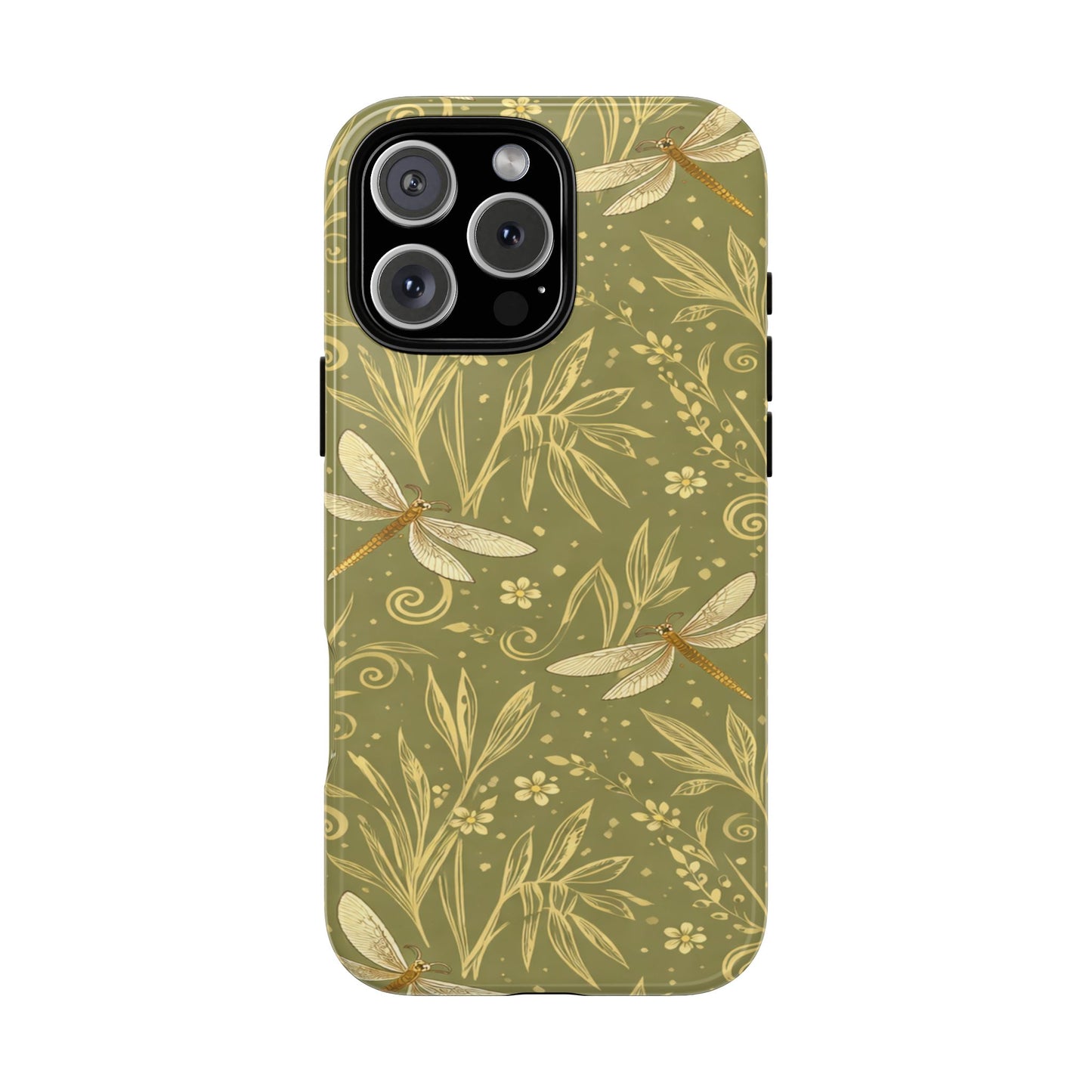 Phone Case - Olive Green Dragonfly Floral Tough Case