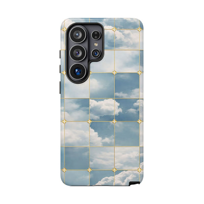 Cloud Tile Tough Phone Case — Blue Sky Grid Protective Cover