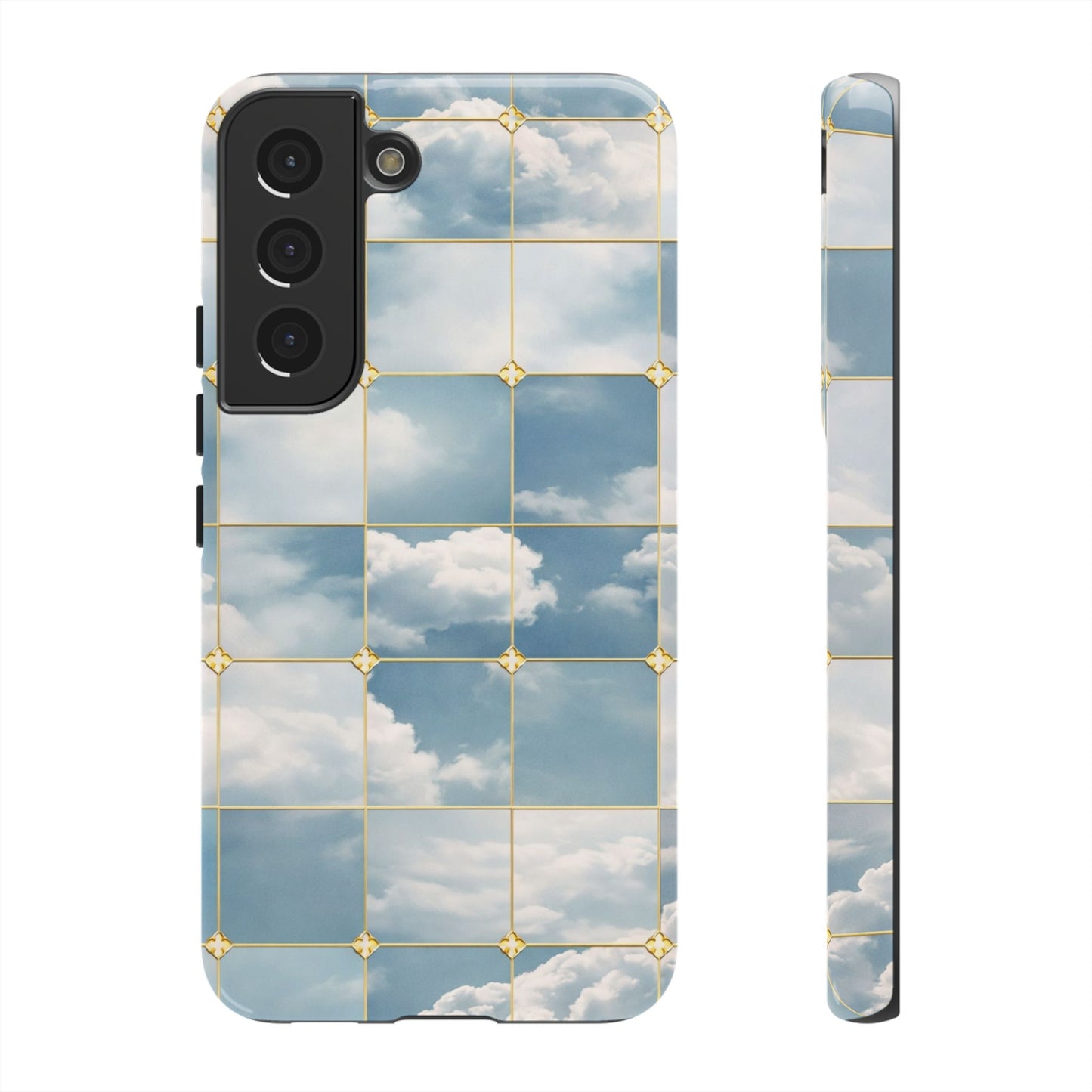 Cloud Tile Tough Phone Case — Blue Sky Grid Protective Cover
