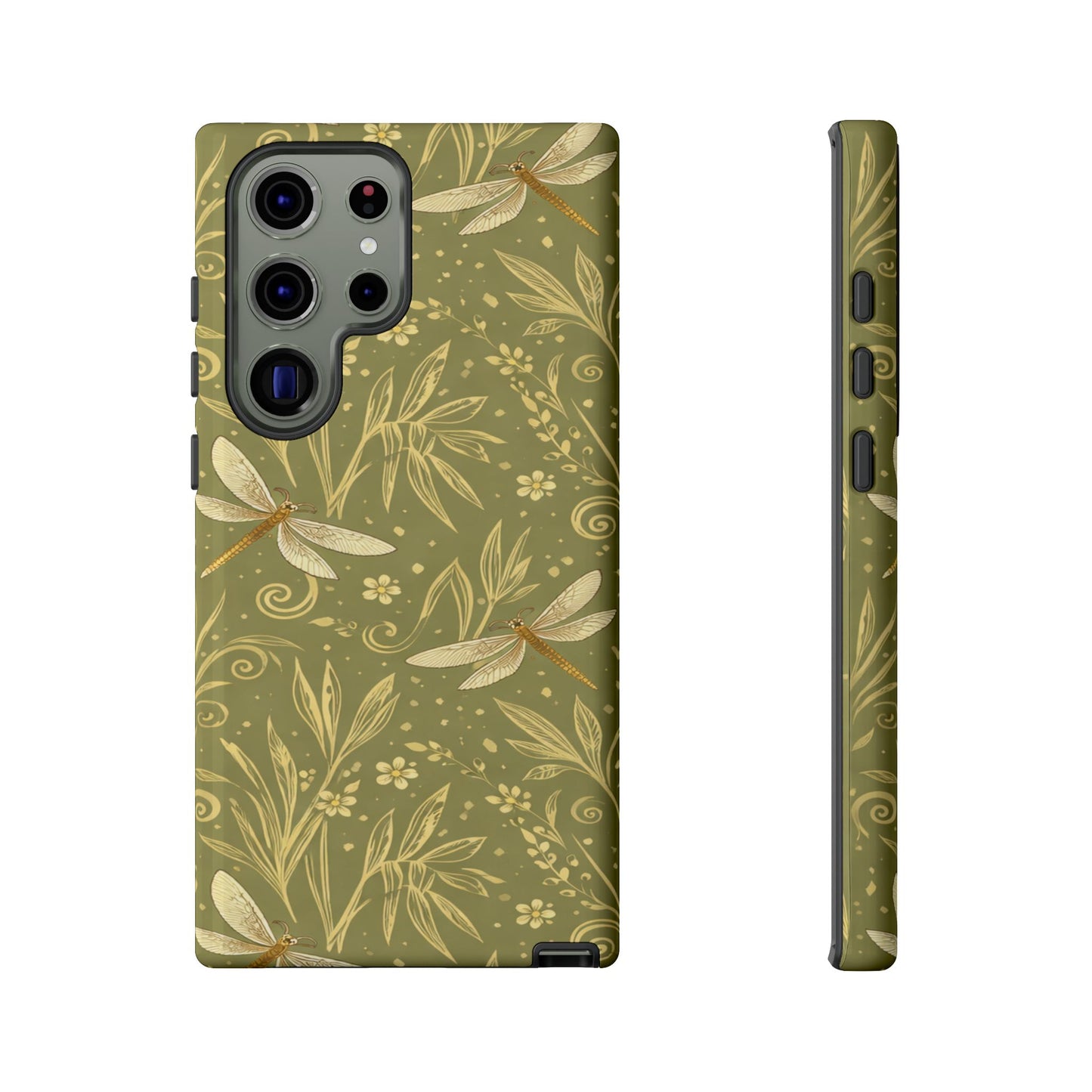 Phone Case - Olive Green Dragonfly Floral Tough Case