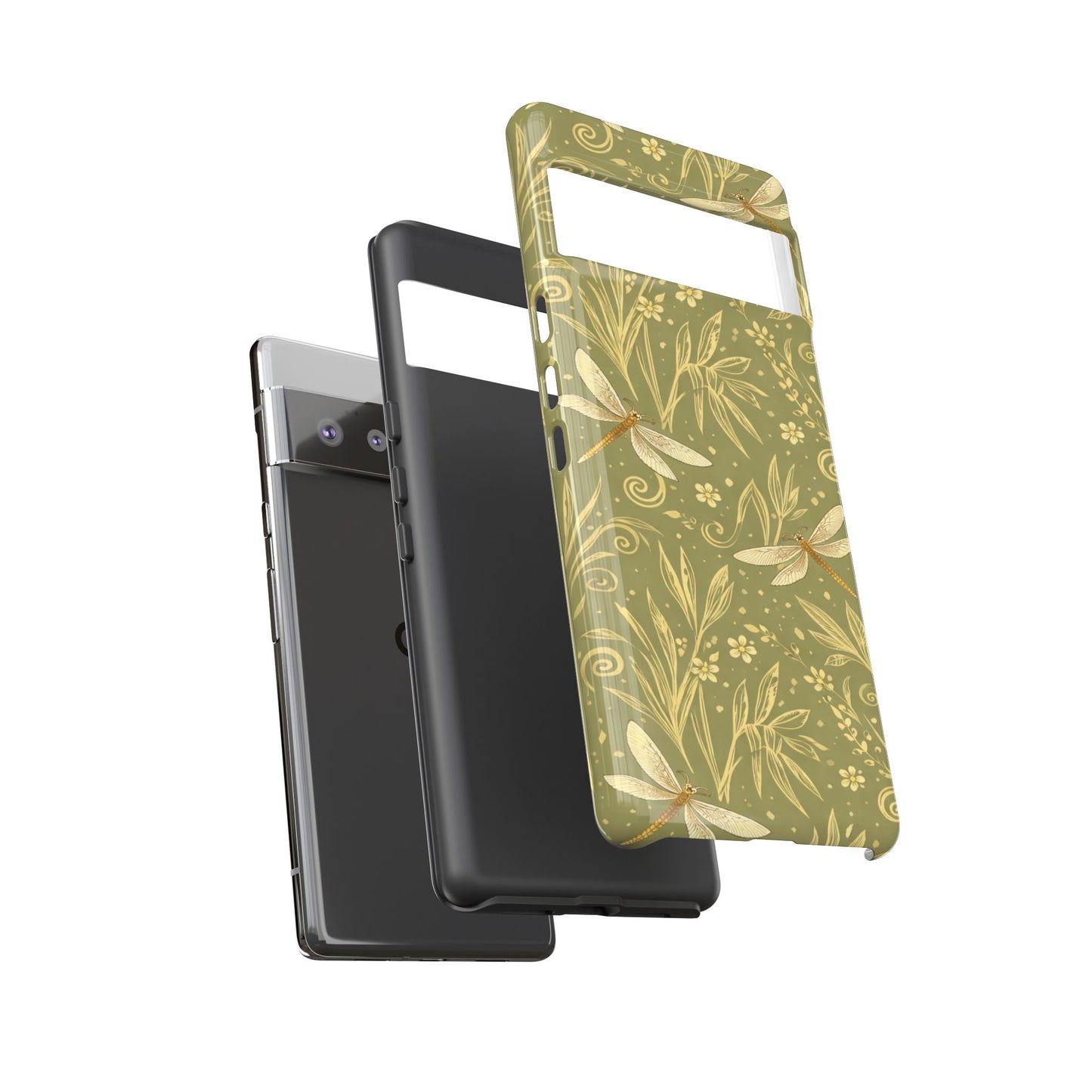 Phone Case - Olive Green Dragonfly Floral Tough Case