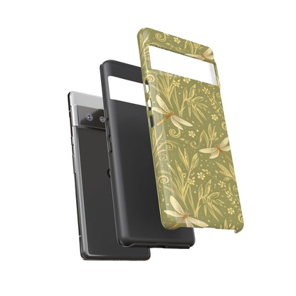 Phone Case - Olive Green Dragonfly Floral Tough Case