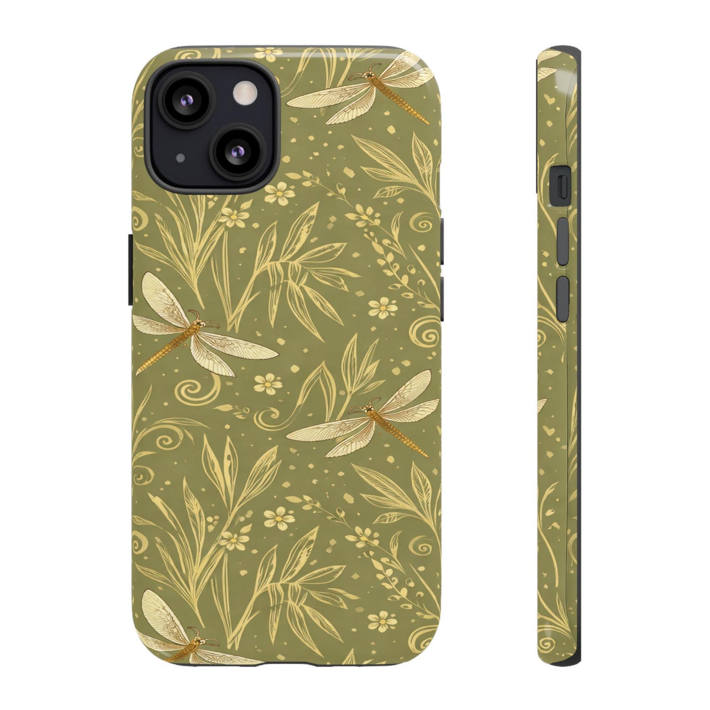 Phone Case - Olive Green Dragonfly Floral Tough Case