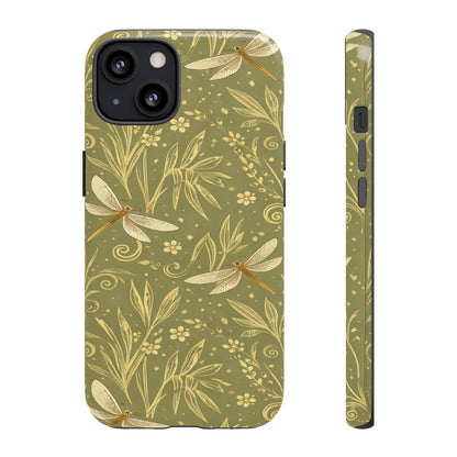 Phone Case - Olive Green Dragonfly Floral Tough Case