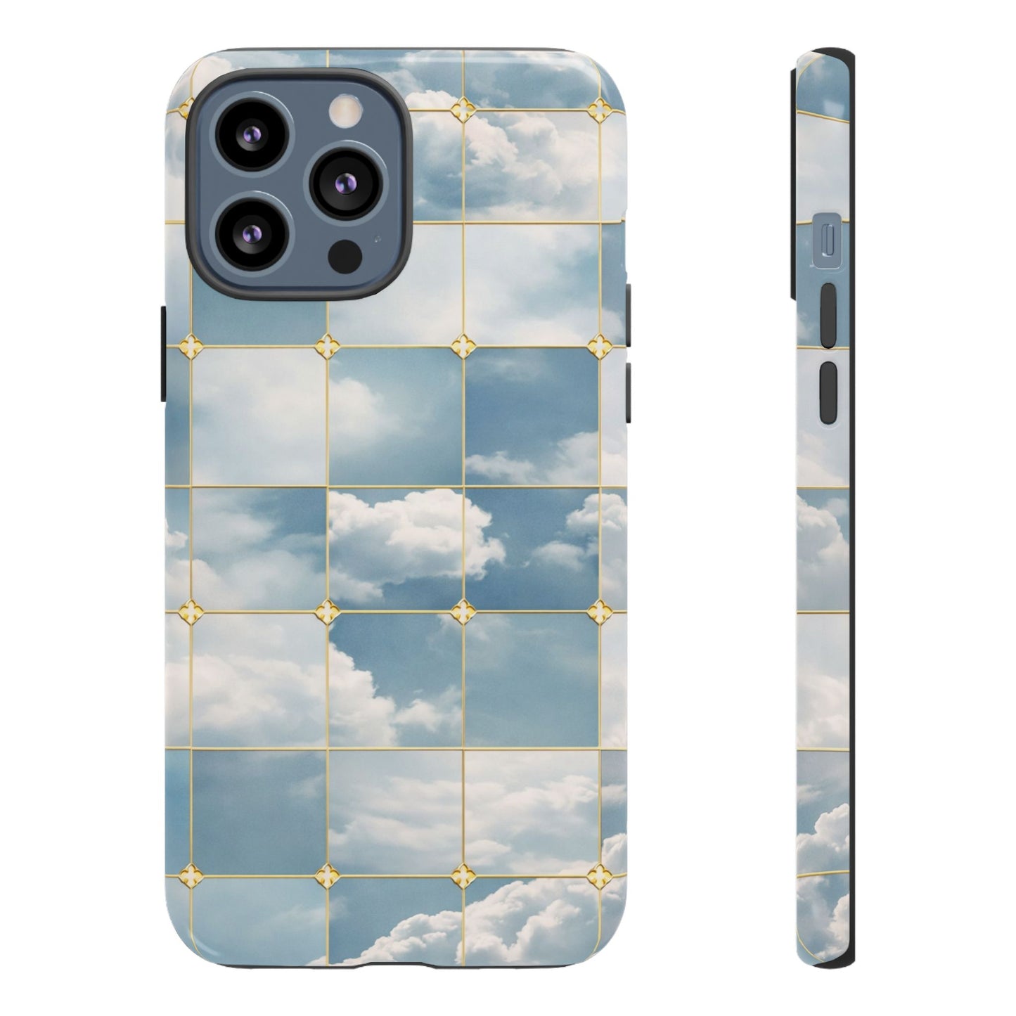 Cloud Tile Tough Phone Case — Blue Sky Grid Protective Cover