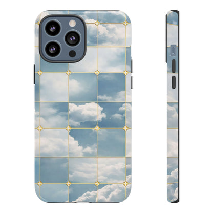 Cloud Tile Tough Phone Case — Blue Sky Grid Protective Cover