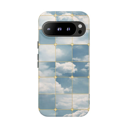 Cloud Tile Tough Phone Case — Blue Sky Grid Protective Cover