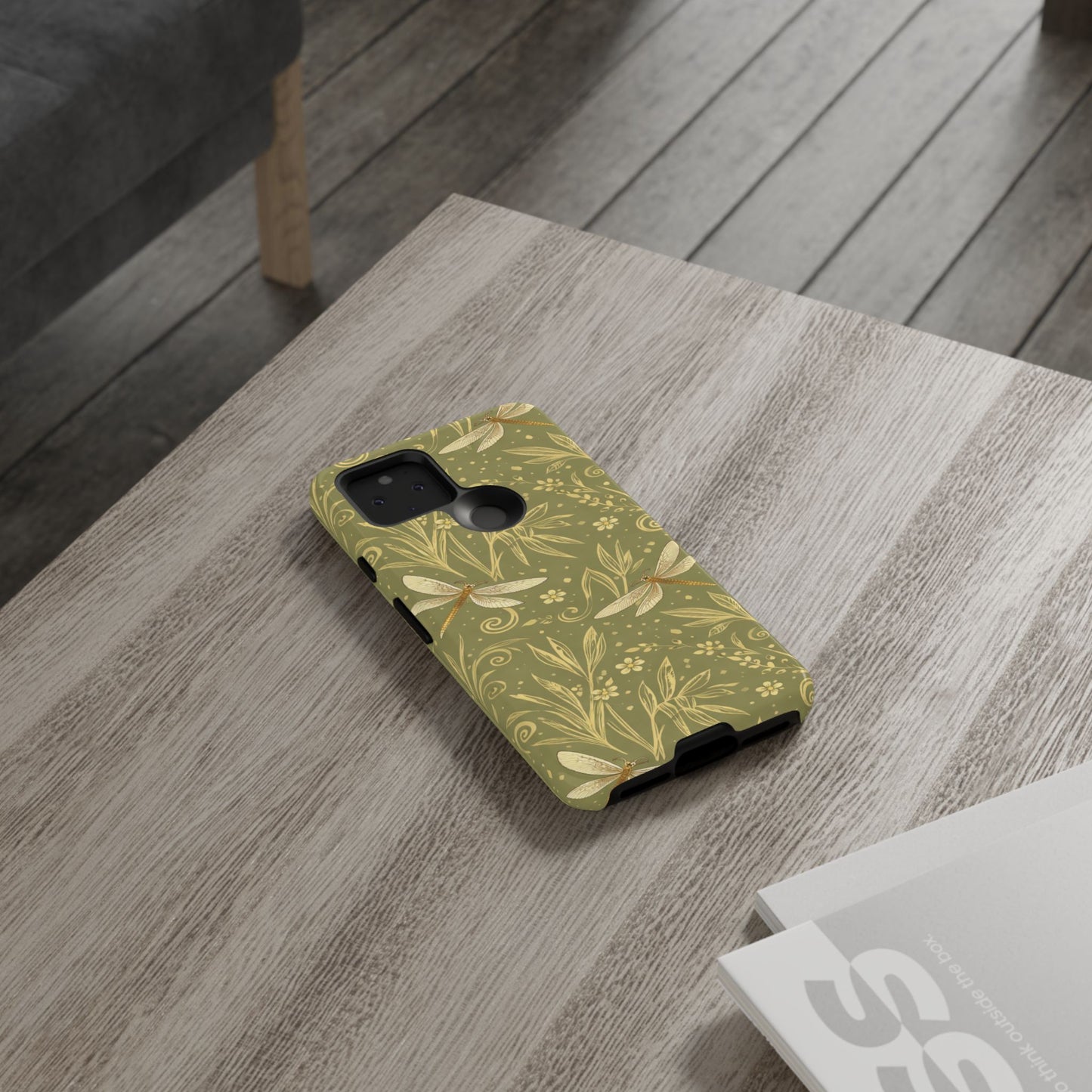 Phone Case - Olive Green Dragonfly Floral Tough Case