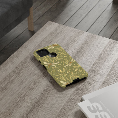 Phone Case - Olive Green Dragonfly Floral Tough Case