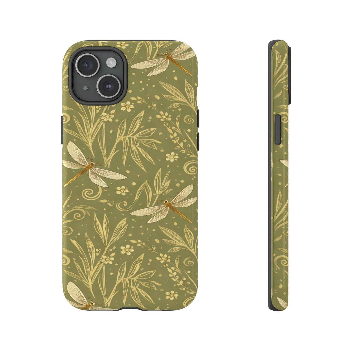 Phone Case - Olive Green Dragonfly Floral Tough Case