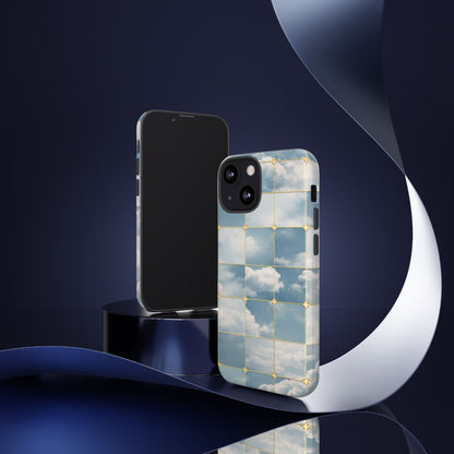 Cloud Tile Tough Phone Case — Blue Sky Grid Protective Cover
