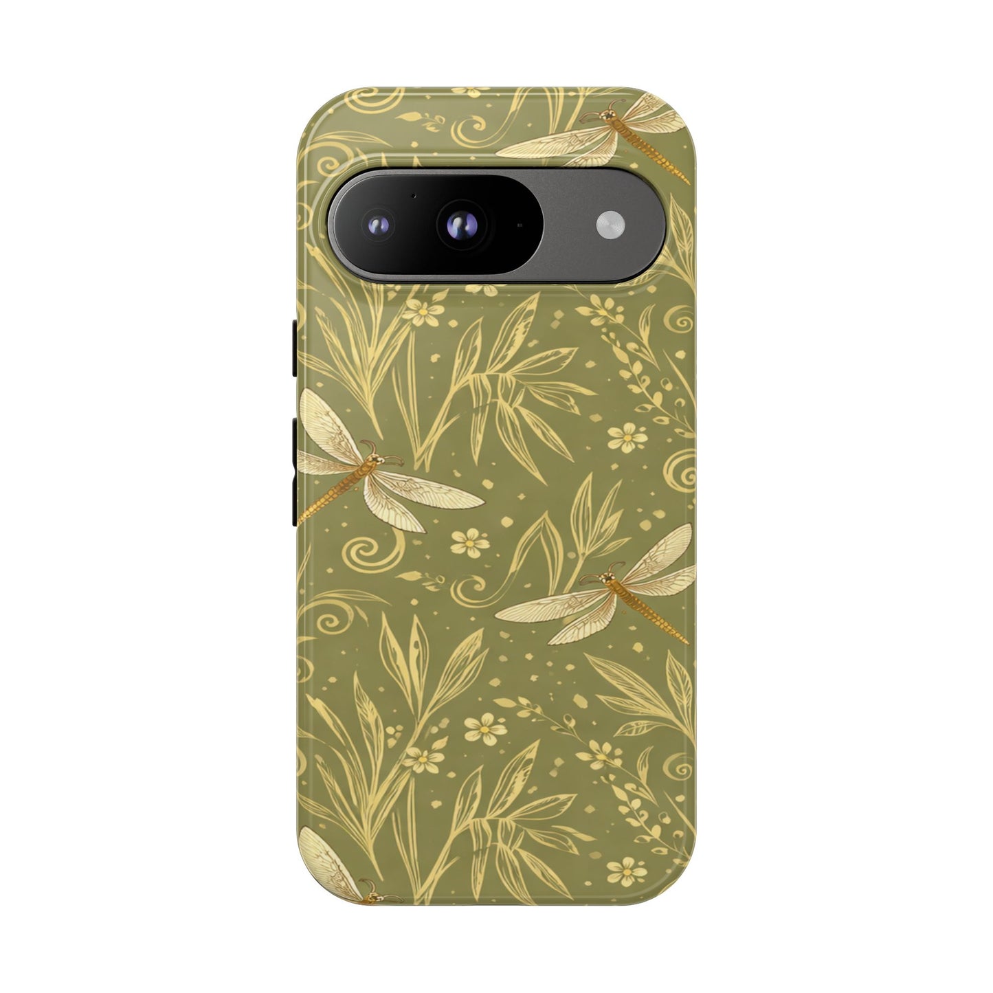Phone Case - Olive Green Dragonfly Floral Tough Case