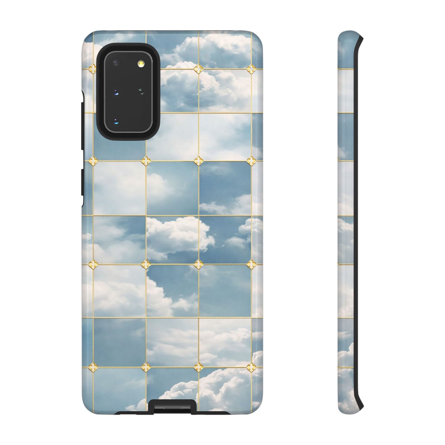 Cloud Tile Tough Phone Case — Blue Sky Grid Protective Cover