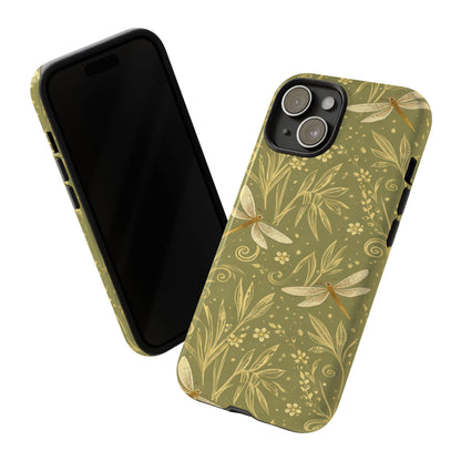 Phone Case - Olive Green Dragonfly Floral Tough Case