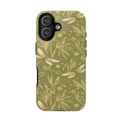 Phone Case - Olive Green Dragonfly Floral Tough Case