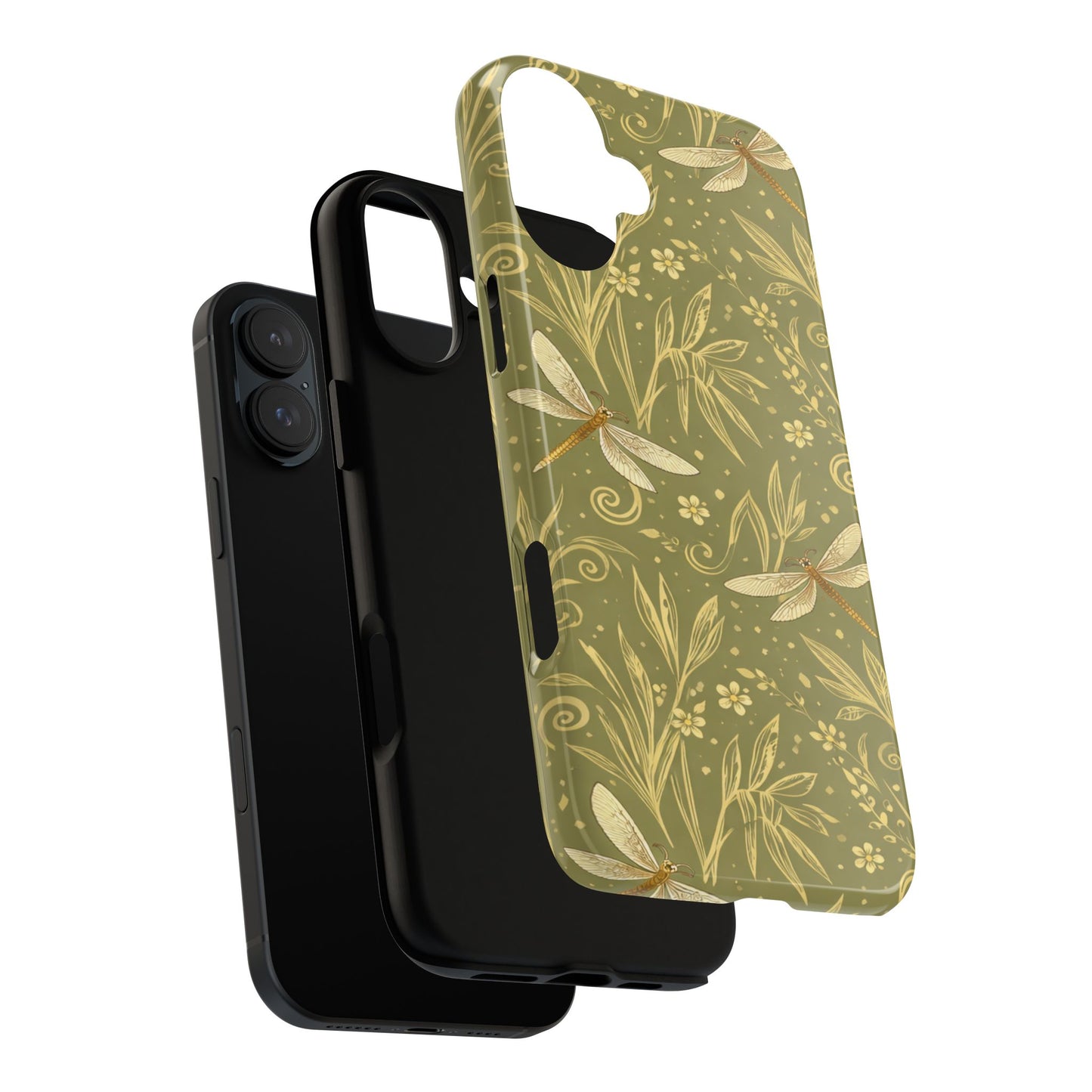 Phone Case - Olive Green Dragonfly Floral Tough Case