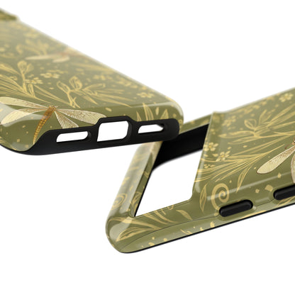 Phone Case - Olive Green Dragonfly Floral Tough Case