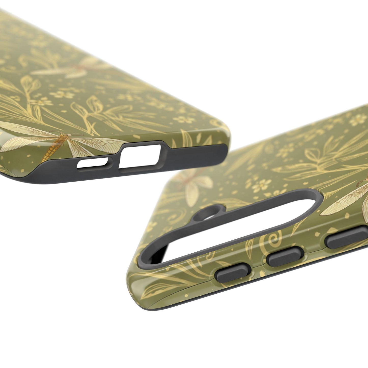 Phone Case - Olive Green Dragonfly Floral Tough Case