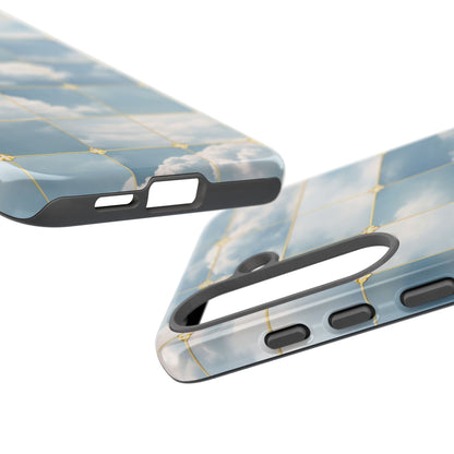 Cloud Tile Tough Phone Case — Blue Sky Grid Protective Cover
