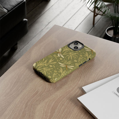 Phone Case - Olive Green Dragonfly Floral Tough Case
