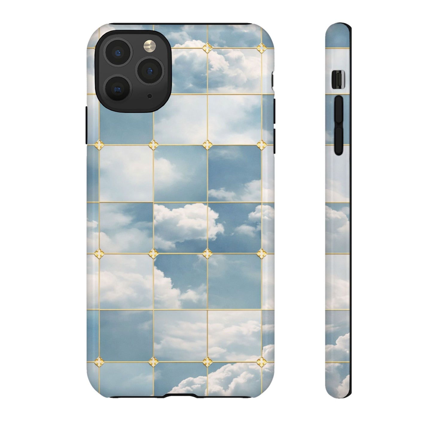 Cloud Tile Tough Phone Case — Blue Sky Grid Protective Cover