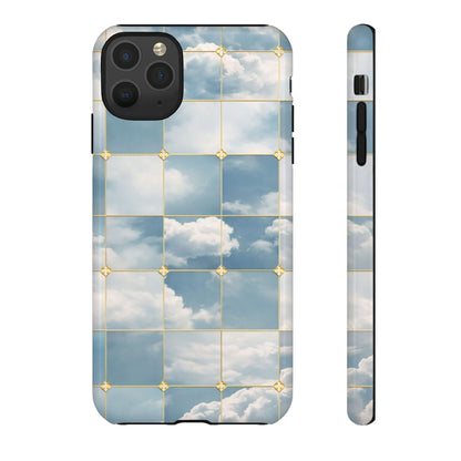 Cloud Tile Tough Phone Case — Blue Sky Grid Protective Cover