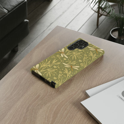 Phone Case - Olive Green Dragonfly Floral Tough Case