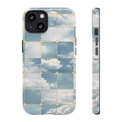 Cloud Tile Tough Phone Case — Blue Sky Grid Protective Cover