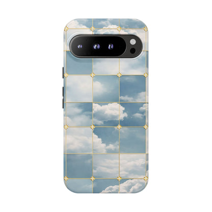 Cloud Tile Tough Phone Case — Blue Sky Grid Protective Cover