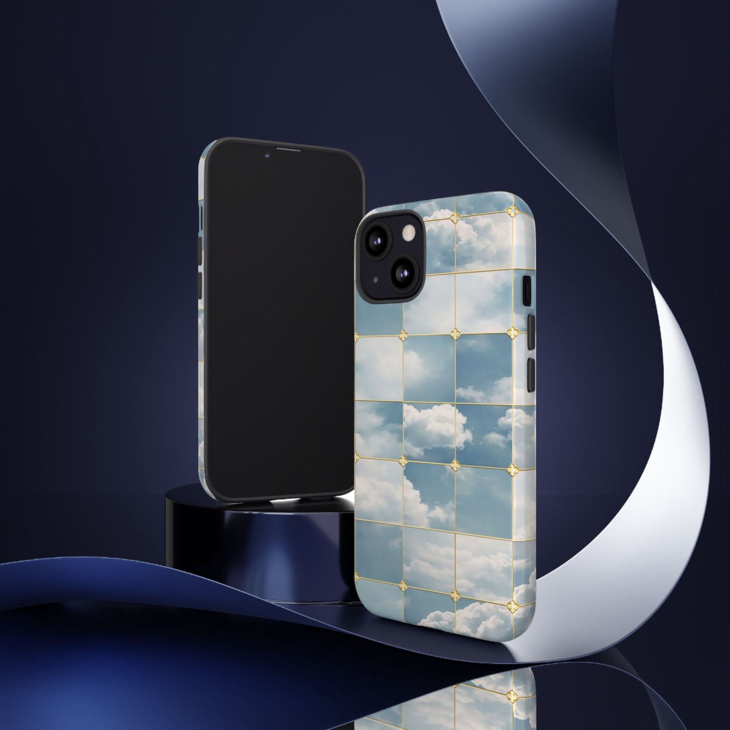 Cloud Tile Tough Phone Case — Blue Sky Grid Protective Cover