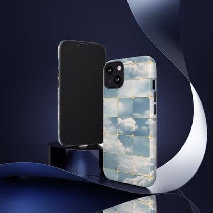Cloud Tile Tough Phone Case — Blue Sky Grid Protective Cover