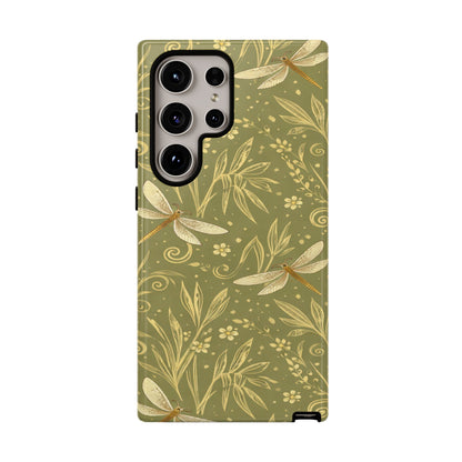 Phone Case - Olive Green Dragonfly Floral Tough Case