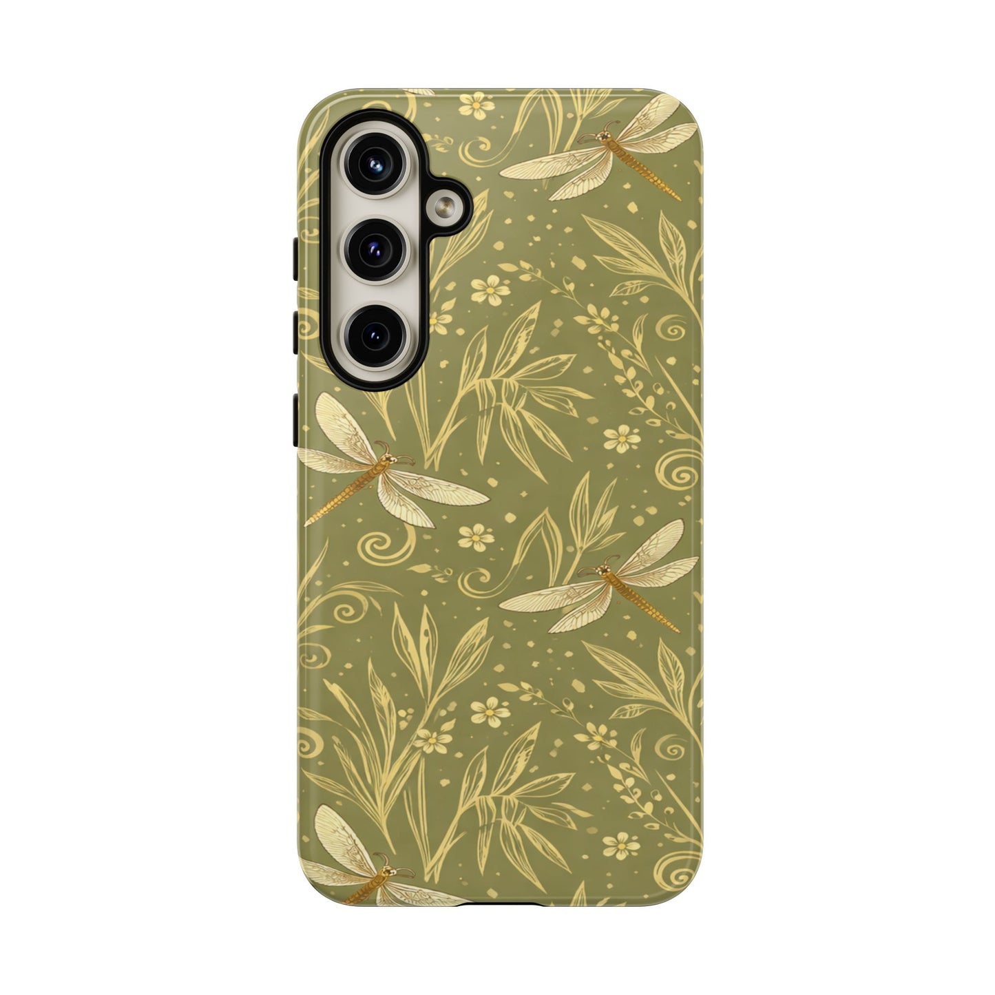 Phone Case - Olive Green Dragonfly Floral Tough Case
