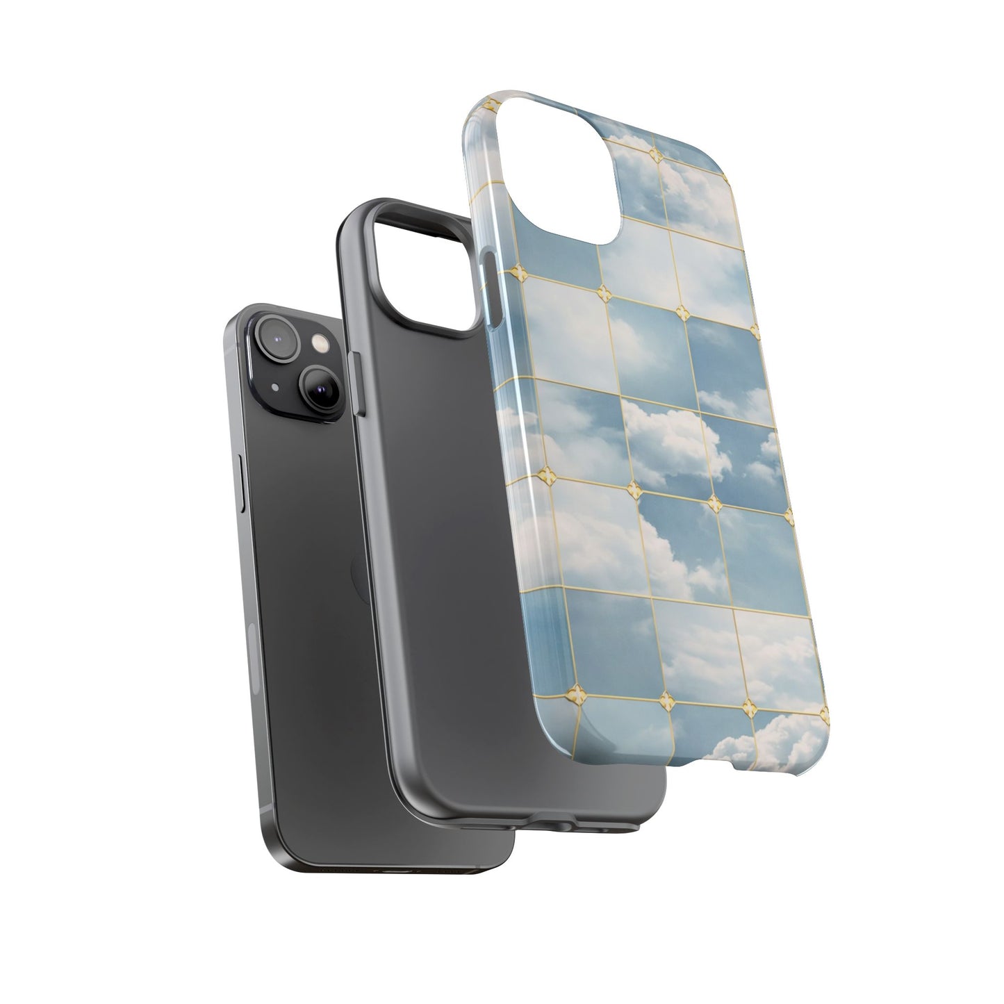 Cloud Tile Tough Phone Case — Blue Sky Grid Protective Cover