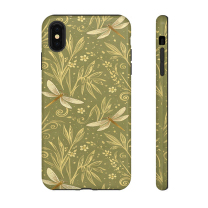 Phone Case - Olive Green Dragonfly Floral Tough Case