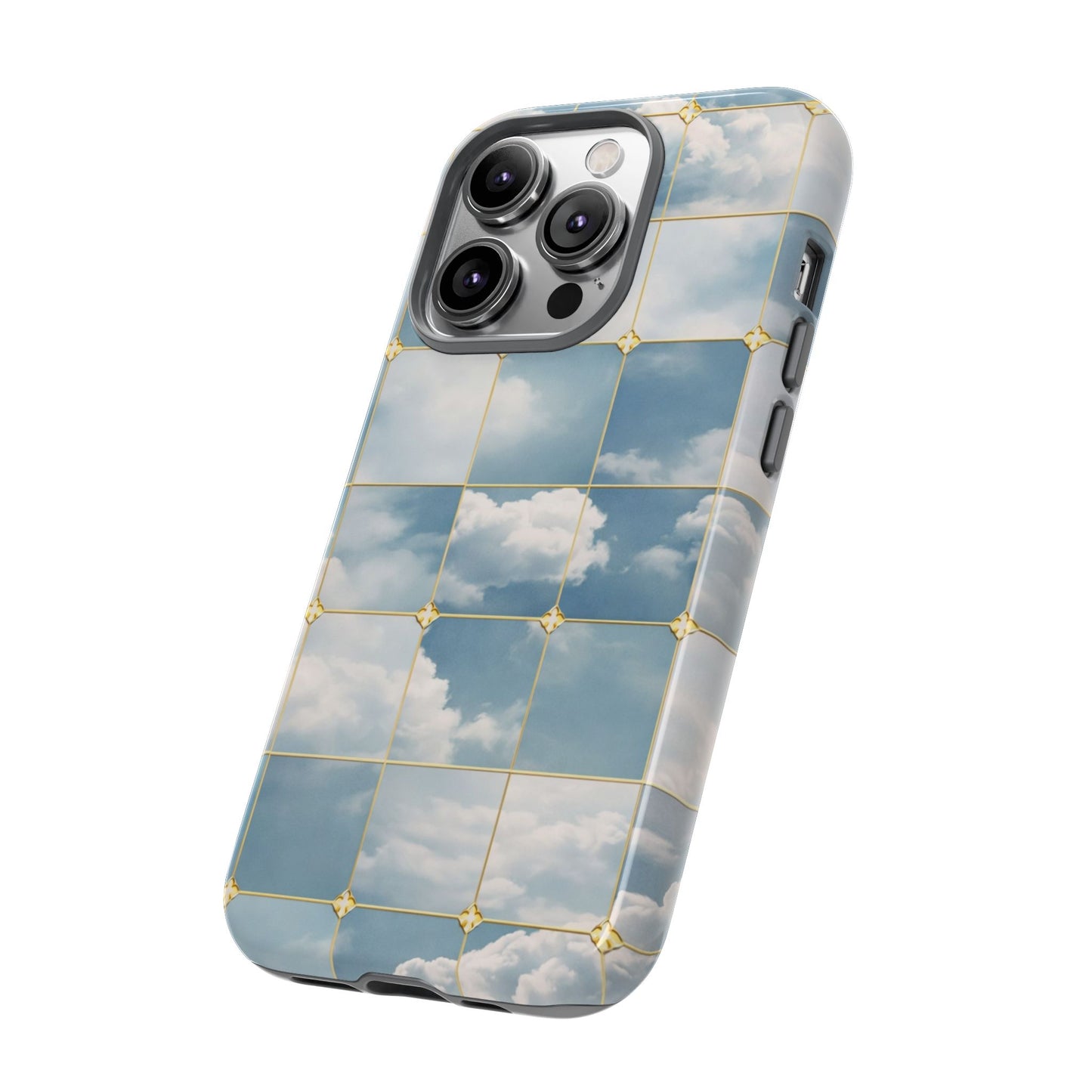 Cloud Tile Tough Phone Case — Blue Sky Grid Protective Cover