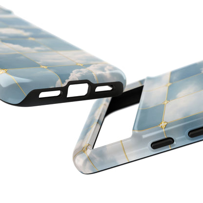 Cloud Tile Tough Phone Case — Blue Sky Grid Protective Cover