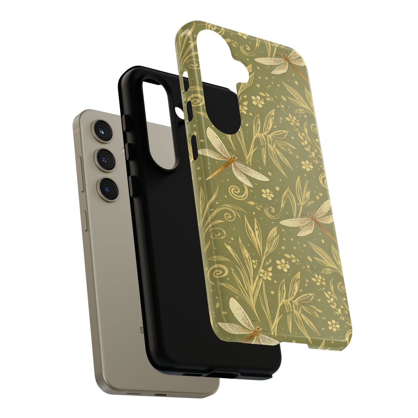 Phone Case - Olive Green Dragonfly Floral Tough Case