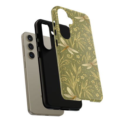 Phone Case - Olive Green Dragonfly Floral Tough Case