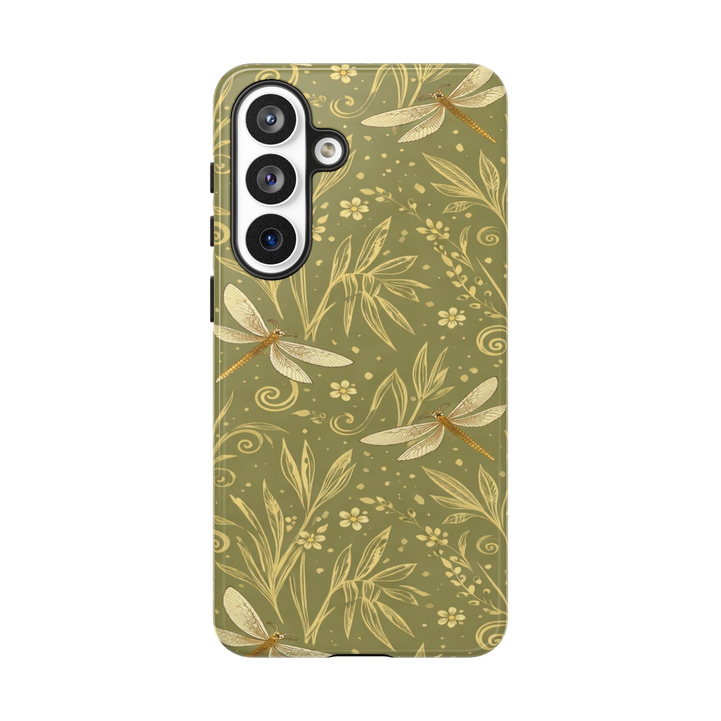 Phone Case - Olive Green Dragonfly Floral Tough Case