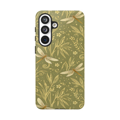 Phone Case - Olive Green Dragonfly Floral Tough Case